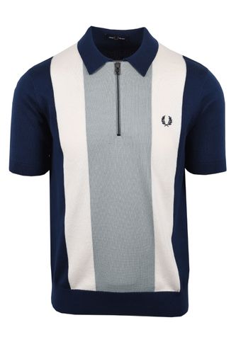 Vertical Stripe Zip Neck Polo Tennis /Silver /Ecru - Fred Perry - Modalova