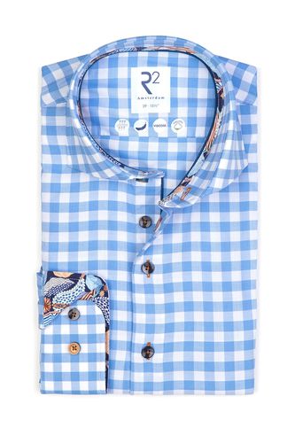 Cut Away Collar Long Sleeved Shirt Light Blue Check Size: 16/41 - R2 - Modalova