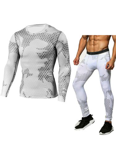Conjunto de 2 piezas de ropa deportiva para hombre, manga larga estampada, cuello joya, traje de ropa deportiva verde cazador - milanoo.com - Modalova