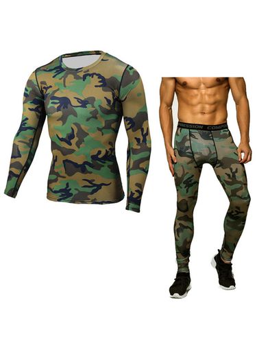 Conjunto de 2 piezas de ropa deportiva para hombre, manga larga estampada, cuello joya, traje de ropa deportiva - milanoo.com - Modalova