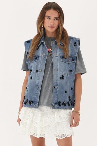 Denim-Weste mit geblümten Pailletten | - My jewellery - Modalova