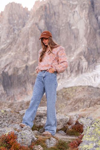 Orangefarbener Spacedye Oversize Pullover mit Fransen | - My jewellery - Modalova