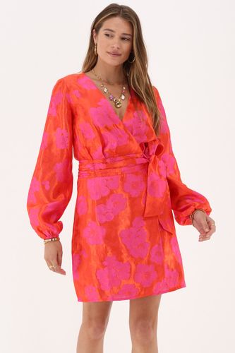 Orangefarbenes Jacquard-Wickelkleid mit Blumen | - My jewellery - Modalova