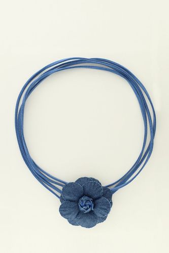 Blauer Kordel-Choker mit Denim-Blume | - My jewellery - Modalova