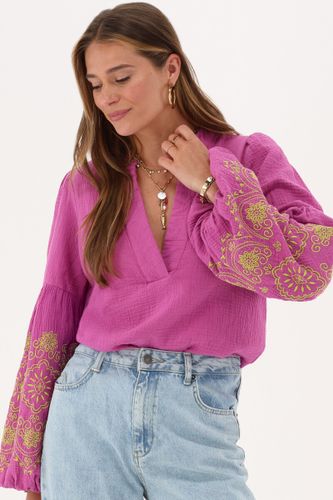 Lilafarbene bestickte Bluse mit V-Ausschnitt und Puffärmeln | - My jewellery - Modalova