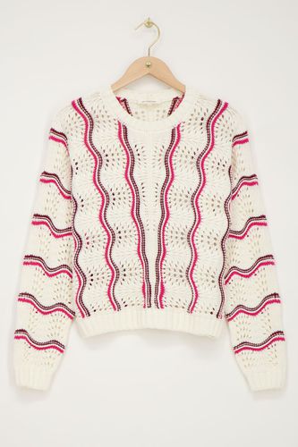 Weißer Ajour-Pullover mit roten&pinken Streifen | - My jewellery - Modalova
