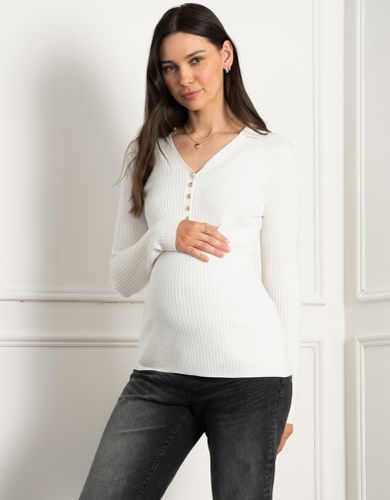 Rib Knit Collar Detail Maternity & Nursing Top - Seraphine - Modalova