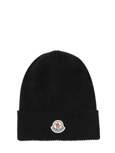 Gorro Beanie De Punto De Lana Virgen Acanalado - MONCLER - Modalova