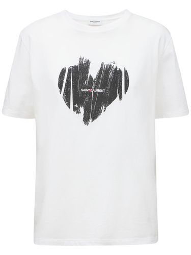 T-shirt In Jersey Di Cotone Con Stampa - SAINT LAURENT - Modalova