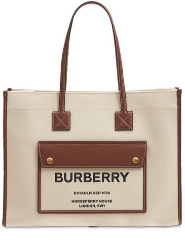 Bolso Tote Mediano Freya De Piel Y Lona - BURBERRY - Modalova