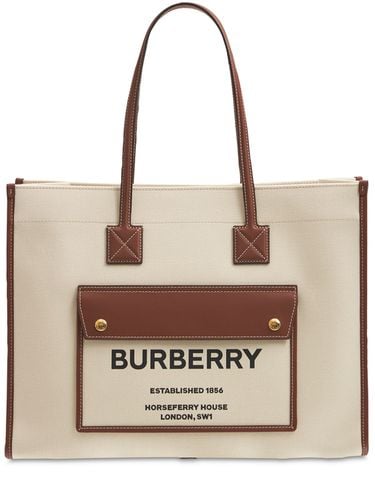 Medium Freya Leather & Canvas Tote Bag - BURBERRY - Modalova