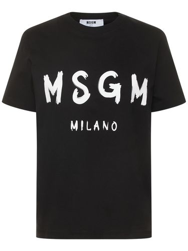 Camiseta De Algodón Con Logo Estampado - MSGM - Modalova