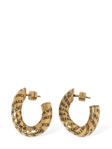 Logo Brass Hoop Earrings - BALENCIAGA - Modalova