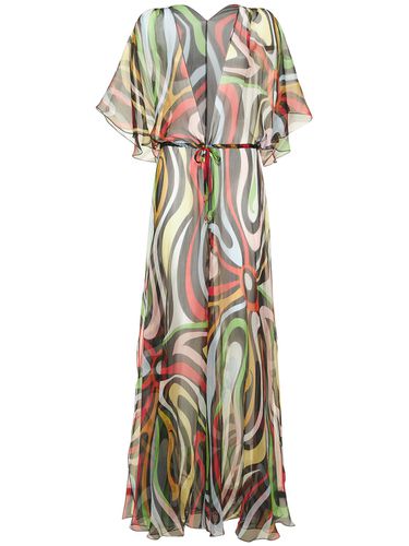 Silk Chiffon Marmo Print Robe Dress - PUCCI - Modalova