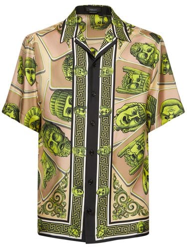 Mask Print Silk Twill S/s Shirt - VERSACE - Modalova