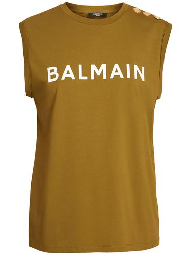 Logo Print Organic Cotton Tank Top - BALMAIN - Modalova