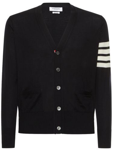 Cardigan 4-bar In Maglia Di Lana - THOM BROWNE - Modalova