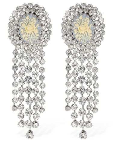 Rose Cameo Earrings W/ Crystal Fringes - ALESSANDRA RICH - Modalova