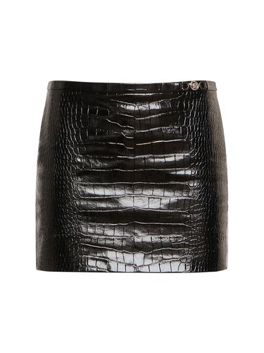 Crocodile Embossed Leather Mini Skirt - VERSACE - Modalova