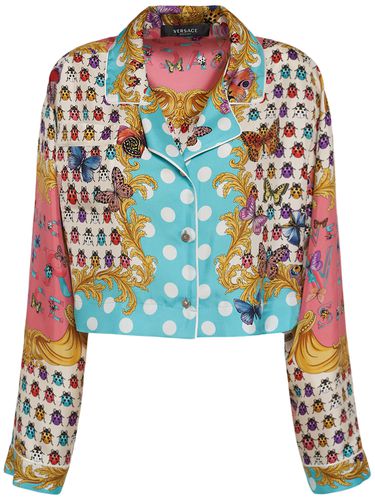 Printed Silk Twill Crop Shirt - VERSACE - Modalova