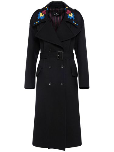 Embroidered Wool Long Coat W/belt - ETRO - Modalova