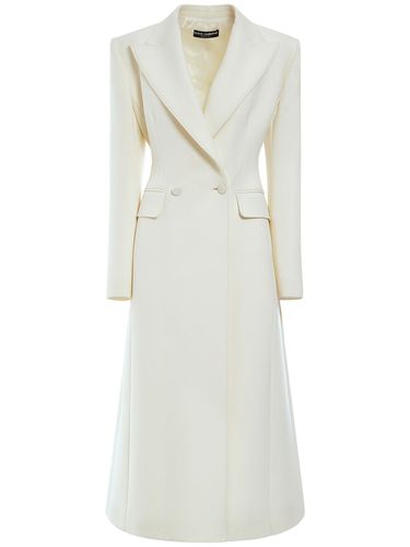 Wool Cady Double Breast Long Coat - DOLCE & GABBANA - Modalova