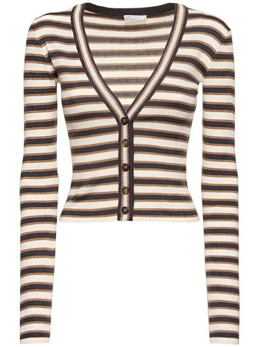 Striped Wool & Lurex Knit Cardigan - BRUNELLO CUCINELLI - Modalova