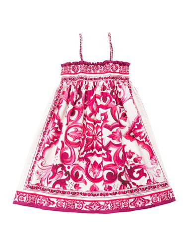 Vestido De Popelina De Algodón Estampado - DOLCE & GABBANA - Modalova