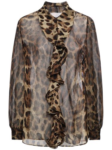 Leopard Print Ruffled Silk Chiffon Shirt - DOLCE & GABBANA - Modalova