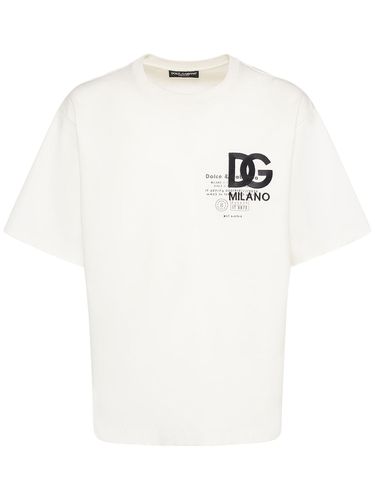 Embroidered Logo Cotton Jersey T-shirt - DOLCE & GABBANA - Modalova