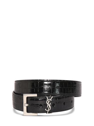 Cm Croc Embossed Leather Belt - SAINT LAURENT - Modalova