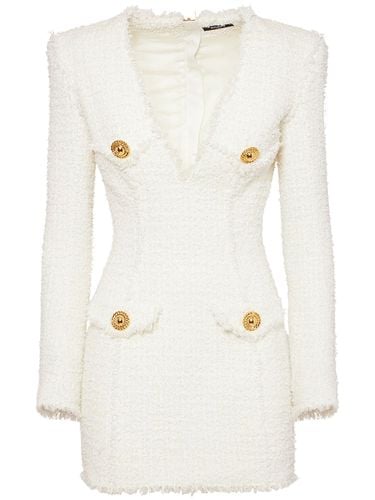 Vestido Corto De Tweed Con Escote En V - BALMAIN - Modalova