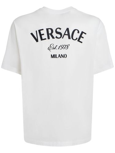 Camiseta De Algodón Con Logo Bordado - VERSACE - Modalova