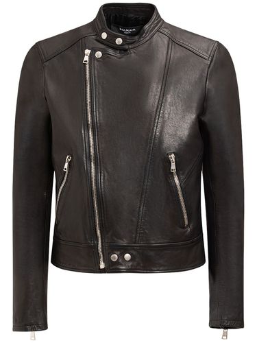 Zipped Leather Biker Jacket - BALMAIN - Modalova