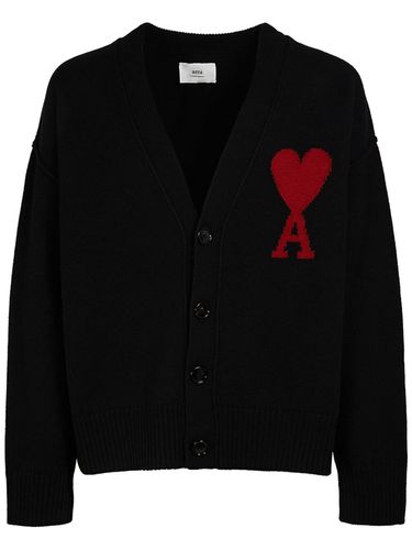 Cardigan Aus Wollstrick Mit Logo - AMI PARIS - Modalova