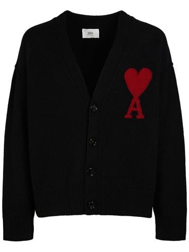 Logo Wool Knit Cardigan - AMI PARIS - Modalova