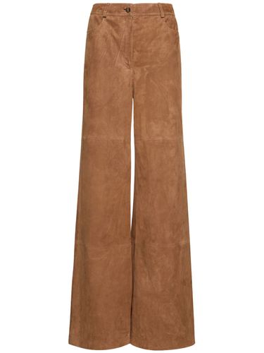 Suede Leather High Rise Wide Pants - ALBERTA FERRETTI - Modalova