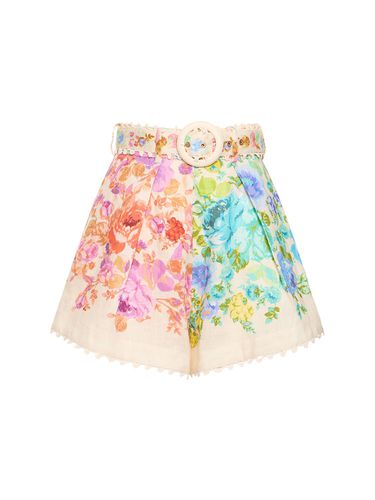 Raie Printed High Rise Linen Tuck Shorts - ZIMMERMANN - Modalova