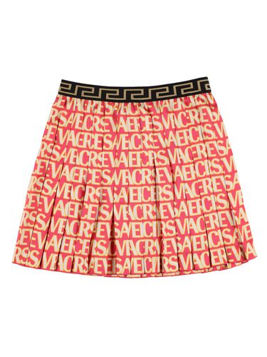 Falda Plisada De Sarga Con Logo - VERSACE - Modalova