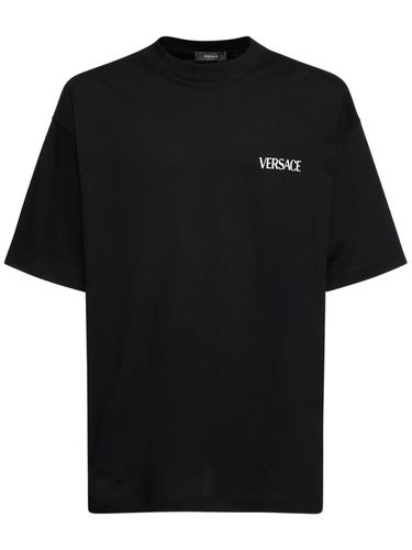 T-shirt In Jersey Di Cotone Con Logo - VERSACE - Modalova