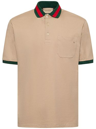 Polo De Algodón Piqué Stretch Con Tribanda - GUCCI - Modalova