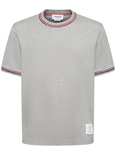 Cotton Crewneck T-shirt W/ribbed Trim - THOM BROWNE - Modalova