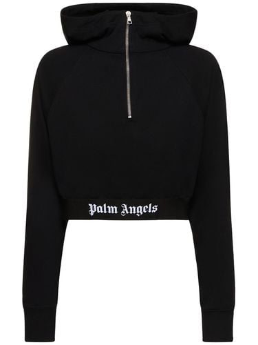 Logo Tape Cotton Crop Hoodie - PALM ANGELS - Modalova