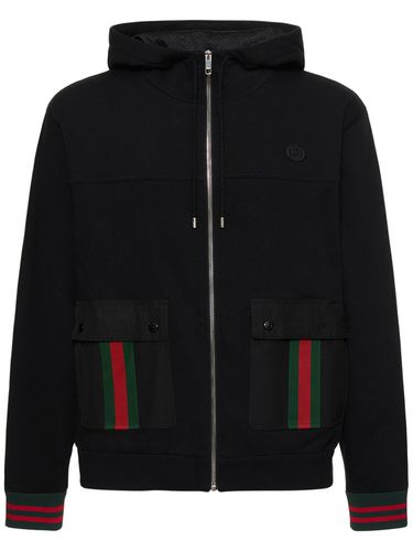 Zip-up Cotton Sweatshirt W/ Web Details - GUCCI - Modalova