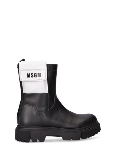 Botas De Piel Con Logo Y Bolsillo - MSGM - Modalova