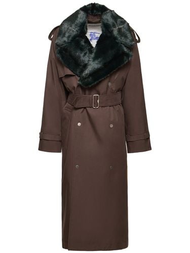 Cotton Gabardine Belted Long Coat - BURBERRY - Modalova