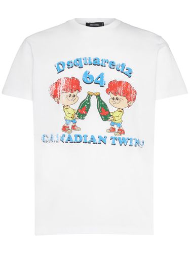 T-shirt Canadian Twins In Cotone Con Stampa - DSQUARED2 - Modalova