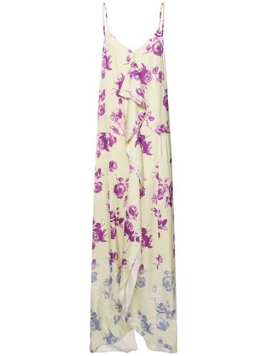 Rose Print Viscose Satin Long Dress - JIL SANDER - Modalova