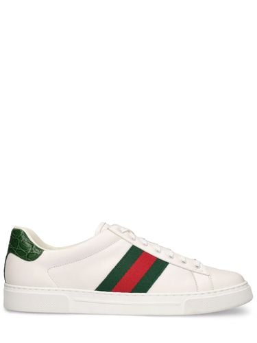 Mm Ace Web Detail Leather Sneakers - GUCCI - Modalova