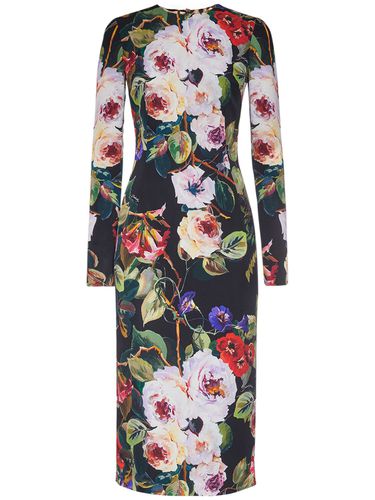 Vestido Midi De Seda Charmeuse Estampado - DOLCE & GABBANA - Modalova